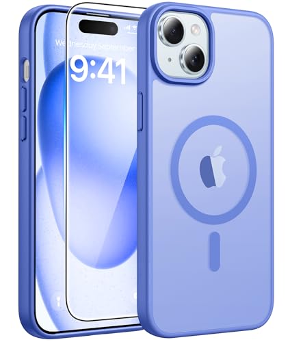 Image of FNTCASE for iPhone 15 Case: for iPhone 14 Case & iPhone 13 Case [Compatible with Magsafe] Translucent Matte Cases with [Screen Protector] Military Grade Shockproof Protective Phone Cover - Ultramarine | Magnetic