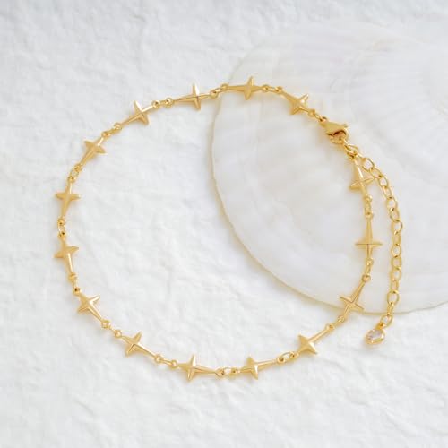 MEVECCO Anklet for Women Gold Cross Chain 14K Gold Plated Dainty Boho Beach Summer Simple Foot Jewelry Ankle Bracelet