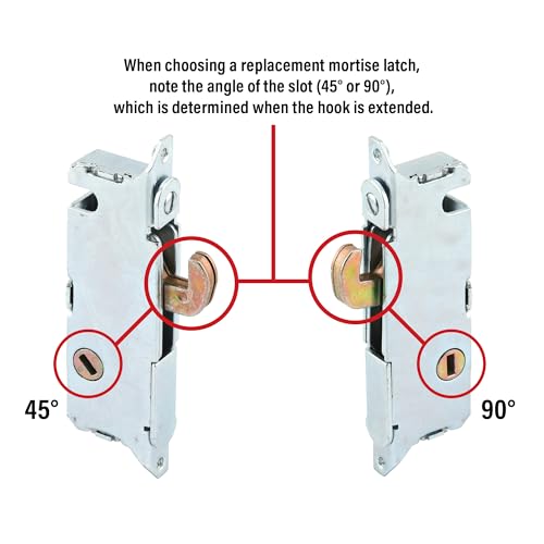 Image of Prime-Line E 2199 Stainless Steel Mortise Lock - Adjustable, Spring-Loaded Hook Latch for Sliding Patio Doors Made of Wood, Aluminum & Vinyl, 3-11 /16 inch, 45 Degree Keyway, Round Face (Single Pack) | Adjustable, Spring-Loaded Hook Latch Projection, For Sliding Patio Doors, 45 Degree Keyway, Round Face