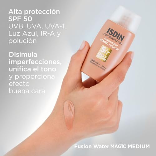 Miniatura 4 de ISDIN Fusion Water Magic Color SPF 50, Protector solar facial de uso diario ultraligero con color, 3 tonos disponibles, 50ml