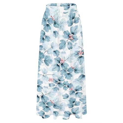 Skirts for Women Casual Boho Flowy Floral Print Maxi Skirt High Waist A-Line Beach Skirt with Pocket Fashion Vacation Outifts3