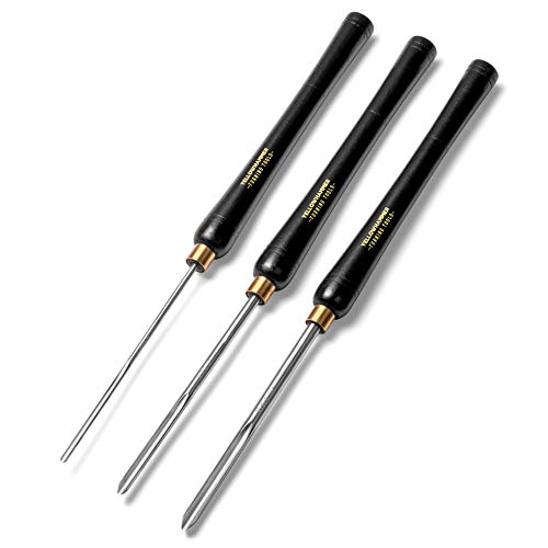 Yellowhammer Turning Tools Essentials 3 Piece Bowl Gouge Set Includes 1/4 Flute, 3/8 Flute, and 1/2 Flute Featuring Beech Handles, Brass Ferrules and High Speed Steel Blades