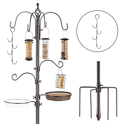 Urban Deco Deluxe Vogelfütterungsstation Kit Vogelhäuschen Pole Wildvogelhäuschen Hängekit Pflanzer Kleiderbügel Multi Feeder Hängen mit Metall Suet Feeder Vogelbad zum Anziehen von Wildvögeln