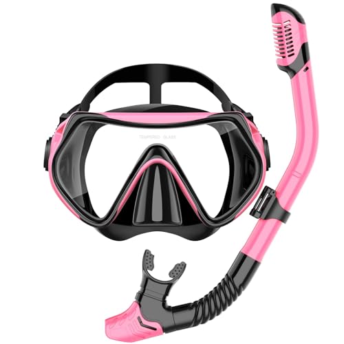 Kit de Óculos de Mergulho, Snorkel Adulto, Mascara de Mergulho, Óculos de Mergulho e Aparelhos de Respiração (Rosa)