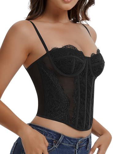 Lace Corset Tops for Women Sexy Going Out Bustier Top Sleeveless Adjustable Straps Crop Tops with Back Hooks4