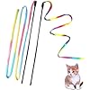 Cat Wand Toys Interactive Kitten Toys for Indoor Cats Colorful Teaser Wand String for Exercise Kitten Stick Kitty Rope Toy Rainbow Ribbon Cat Charmer -2Pcs
