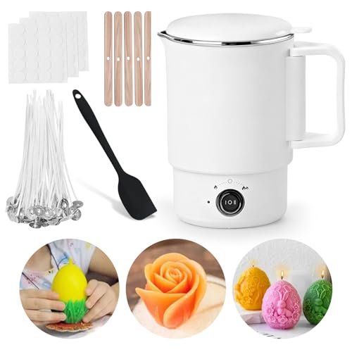 Cazuela eléctrica de 800 ml - Kit de fabricación de velas con fundador de cera, horno de fusión de cera y accesorios - Kit de fabricación de velas con mecha de vela, soporte de mecha