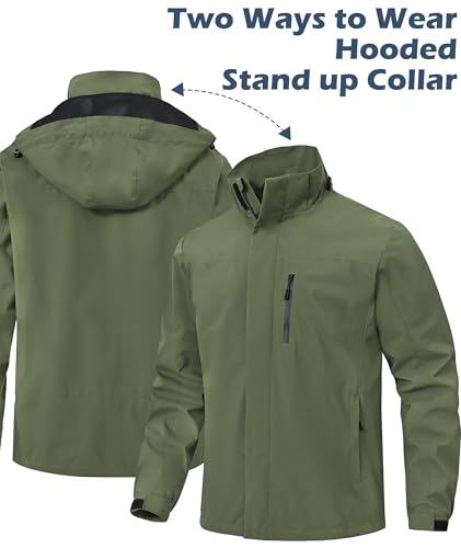 Image of Zoofly Mens Waterproof Hiking Jacket with Hood Windproof Light Weight Windbreaker Outdoor Fishing Raincoat Zipper Pockets