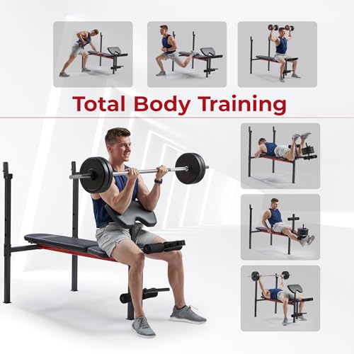 Image of Sunny Health & Fitness Multi-Function Adjustable Weight Bench with Squat Rack & Barbell Rack, Full Body Strength Training Equipment for Home Gym with Optional Leg Developer & Preacher Curl