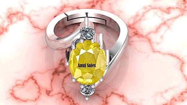 Ring mit natürlichem gelbem Saphir im Ovalschliff, 7,25 Ratti-Stein, ovale Form, facettierter Schliff, für Damen und Herren, Messing, Saphir, versilbert, Damenring