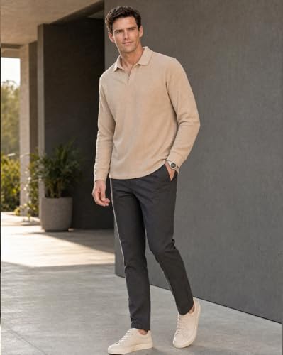 Image of Nobero Popcorn Textured Full Sleeve Polo T-Shirt for Men | Regular Fit