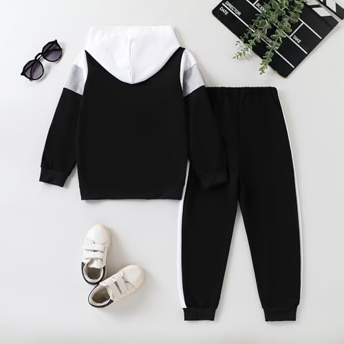 Image of Kids Boys Clothes Color Blocking Hoodie Sweatshirts and Pant 2Pcs Fall Outfits Set Size 5-10