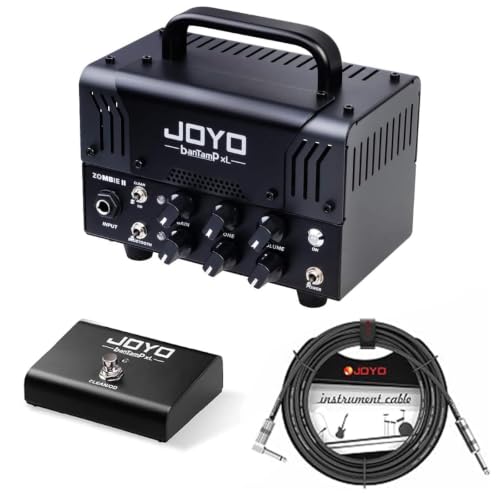 JOYO Zombie II Tube Amp Head Bundle with CM-12 Mono Audio Instrument Cable Straight-to-Right Angle
