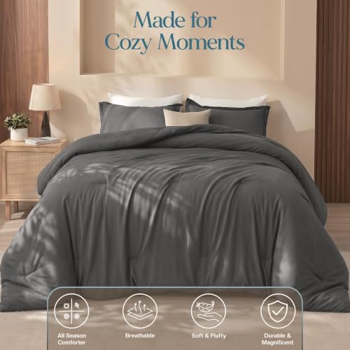 Image of Utopia Bedding 3 Pc Queen Comforter Set, All Season Bedding, Grey | Bedding Set Includes Comforter (88x88) Inches, 2 Shams (20x26) Inches. Soft Microfiber Down Alternative, Machine Washable.