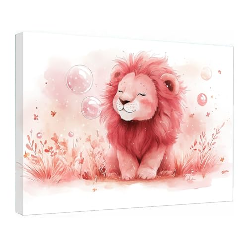 Poster lion mignon or rose 40x60cm pour déco toile de salle de bains amusante