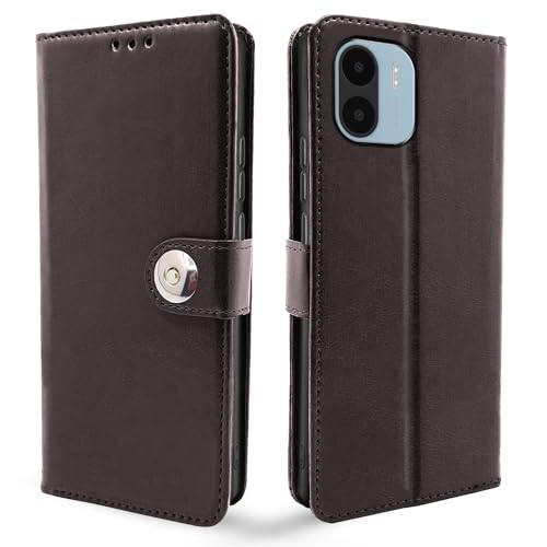 Image of Pikkme Redmi A1 | Redmi A2 Flip Cover Leather Finish | Inside TPU with Card Pockets | Wallet Stand and Shock Proof | Complete Protection Button Flip Case (Coffee)