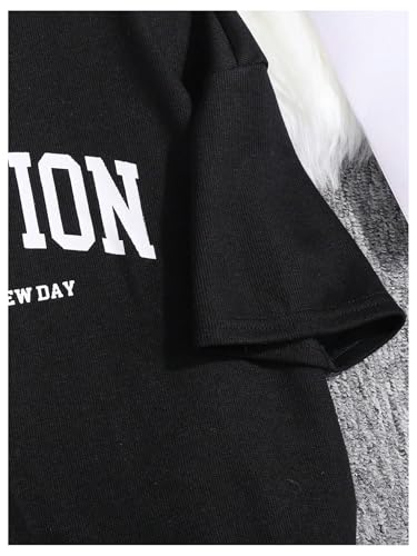 Image of Verdusa Girl's Tracksuit Sets 2 Piece Outfits Letter Print Vacation Tee Top and Drawstring Waist Shorts
