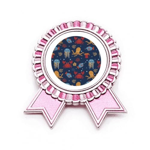 Broche poulpe rose médaille de prix badge marin en métal pour vêtement