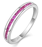 YL Stackable Rings Sterling Silver Halo Created Ruby Eternity Bands Jewelry for Women-size7