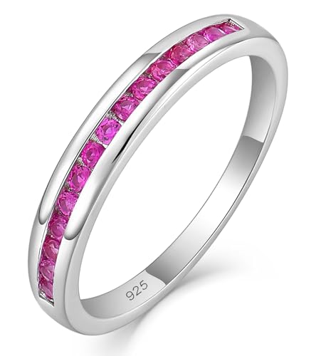 YL Stackable Rings Sterling Silver Halo Created Ruby Eternity Bands Jewelry for Women-size9