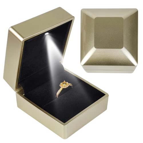 KEISIMI Luxury Ring Box with LED Light, Ring Box for