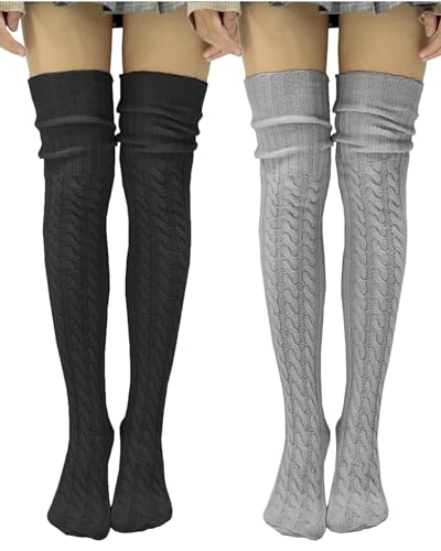 Women's Knit Thigh High Socks Extra Long Fall Winter Leg Warmers Over Knee High Boot Socks