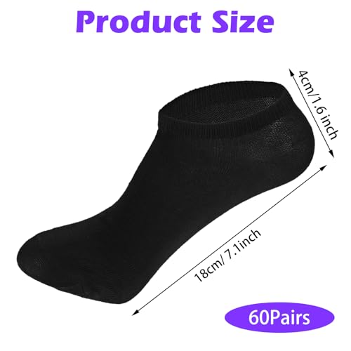 60 Pairs Low Cut Ankle Socks Bulk Pack, No-Show Unisex Socks for Men and Women, Casual Cotton Breathable Sock, Thin Bulk Sock 7-12 Size (Black, White, Grey)3