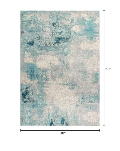 JONATHAN Y Modern Abstract Vintage Cream/Blue Indoor Area Rug, 3x5, Contemporary POP, Transitional, Easy-Cleaning for Living Room, Bedroom, Kitchen, Pet Friendly, Non-Shedding (CTP104A-3) - Image 2