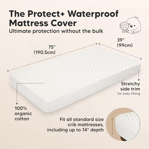 Image of 1-Pack Waterproof Twin Mattress Protector - Quiet Twin Size Toddler Mattress Protector Cover, 75 inchx39 inch, Kids Toddler Bed Sheets, Soft Absorbent Quilted Cotton, Machine Washable (Soft White, Twin)