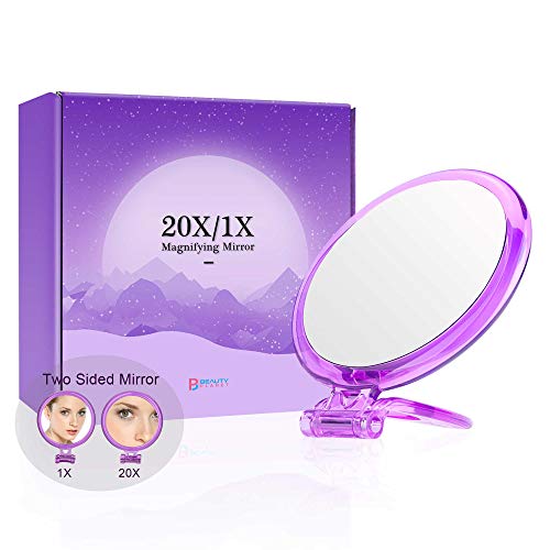 5Inch,20X Magnifying Mirror, Two Sided Mirror, 20X/1X Magnification, Folding Makeup Mirror with Handheld/Stand,Use