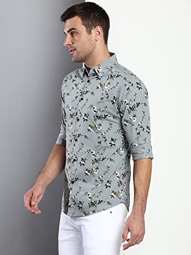 Image of Dennis Lingo Men's Floral Dusty Slim Fit Cotton Casual Shirt with Spread Collar & Full Sleeves