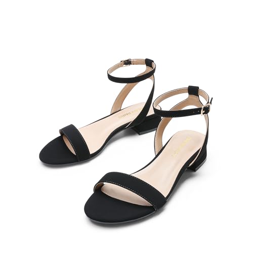 Image of DREAM PAIRS Women Black White Nude Clear Sandals Low Heel Dressy Sandals Ankle Strap Open Toe Chunky Block Heeled Summer Classic Comfortable Flat Shoes