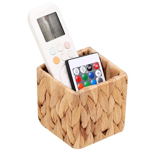 ANHYOCA ‌Remote Control Holder Woven Wicker Desk Organizer,Water Hyacinth Storage Basket for Living Room,Woven Basket for Table & Home Decor