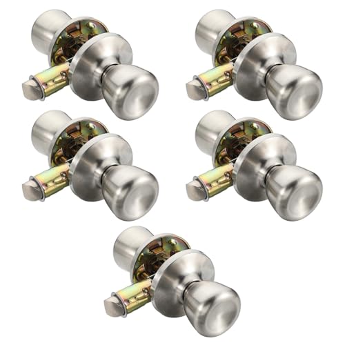 Otoolling 5 Set Mobile Home Door Knob Lock Set Mobile Interior Passage Door Knobs for Hall Closet Bed and Bath Handle Durable Metal Rust-Resistant & Easy to Install(Silver)
