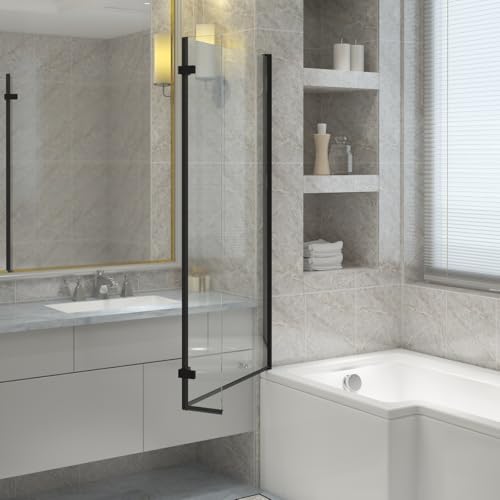 Mampara de baño en L de 1400 mm NRG con perfil negro 4