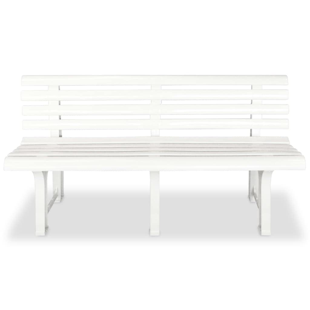 Panca da giardino, 145,5 cm, in plastica bianca, design sobrio e senza tempo, per patio, parco o cortile di ricreazione