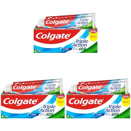 Colgate Triple Acción Pasta de Dientes, Pack 2 Uds x 75ml, Dentífrico con Flúor, Pasta de Dientes Anticaries, Ayuda a Mantener los Dientes Blancos, Refresca el Aliento, para Toda la Familia