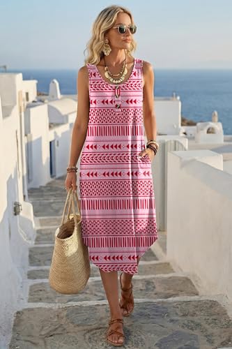 Image of WIHOLL Summer Dresses for Women 2026 Button Front Sleeveless Casual Midi Dress Beach Vacation Sundresses with Pockets