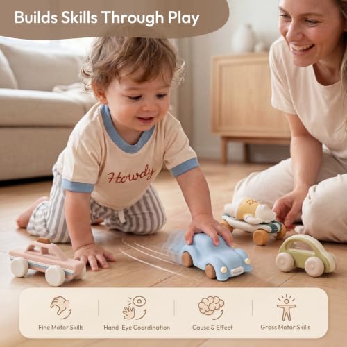 Image of Moonkie Silicone Toy Cars for Babies, 5-Pack Push-and-Go Teething Toys, 6M+