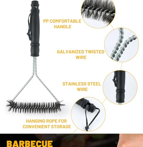 3 in 1 Edelstahl Grillbürste für Gussrost - 3 Stück Rostfrei Bürste mit Schaber & Hitzeschutzgriff, Grillreiniger für Gas/Elektro/Holzkohlegrill
