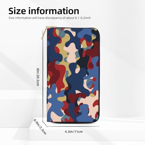 Leather Thin Slim Wallets for Women & Men - Navy Red Camo Print Card Wallet Holder with Zipper2