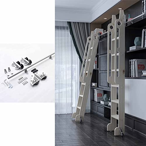 Kit herrajes escalera biblioteca retráctil con ruedas de riel negro extensible 2