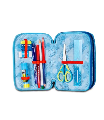 Seven Astuccio Scuola 3 Zip, Blue Deep, Mapset Boy, Portapenne Triplo Scomparto Completo Di Penne, Matite, Colori, Accessori Zaino, Elementari, Medie, Superiori, Ragazzo Ragazza - 3