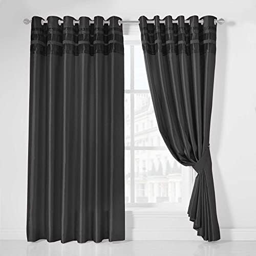 LEWIS'S Denver Faux Silk Eyelet Curtains - Pleated Border Eyelet Curtains - Easy Hang Polyester Lined Curtains For Bedrooms, Living Rooms [8 Colours, 5 Sizes] (Silver, 66inch x 72inch)