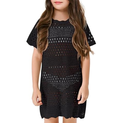 Amarmia Girls Swim Cover Up Crochet Bathing Suit Cover Ups Short Sleeve Summer Beach Dress Cover