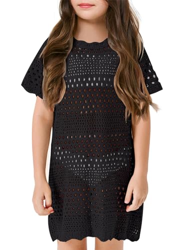 Image of Amarmia Girls Swim Cover Up Crochet Bathing Suit Cover Ups Short Sleeve Summer Beach Dress