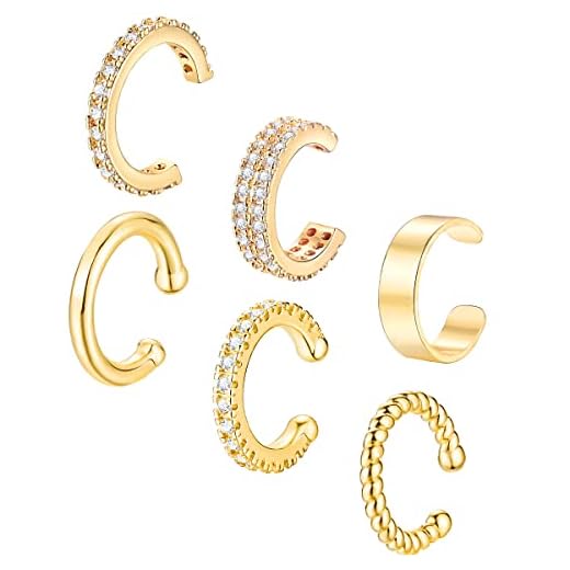 6Pcs Ear Cuff for Women 14K Gold Plated Cuff Earrings for Girls Gold Ear Cuffs Non Pierced Ear Clips Cartilage Earring Women Jewelry (6Pcs Gold)