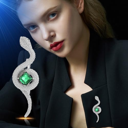 Image of Snake Rhinestone Brooch Pin for Women Silver Snake Brooches Lapel Pin Dress Jewelry Accessory