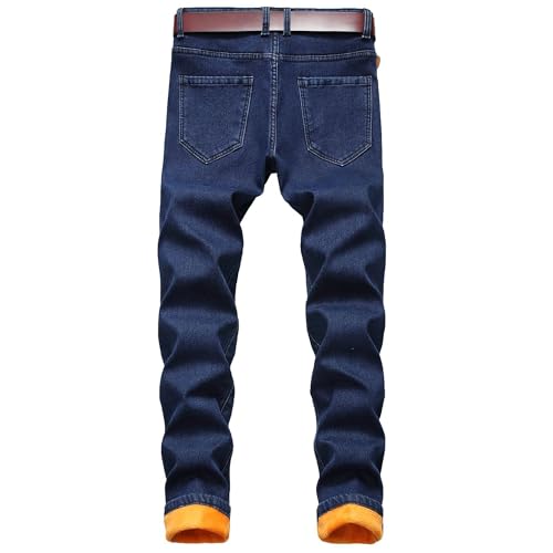 Maiyifu-GJ Men's Fleece Lined Skinny Winter Slim Fit Thicken Warm Stretch Jeans Denim Pants2