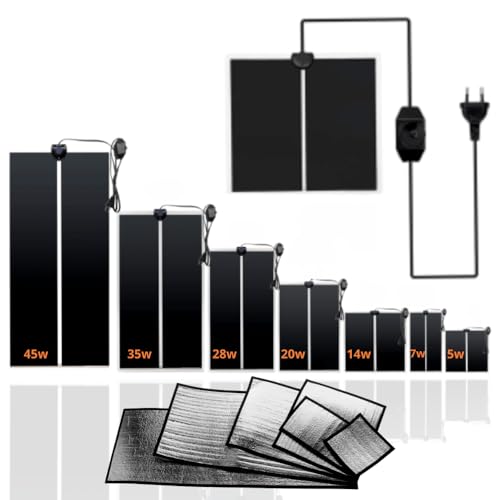 ReptilHábitat – Heizmatte für Reptilien 5W 15x14cm – Mit reflektierender Matte – Wärmematte mit Einstellbarer Temperatur, Gewächshausheizung für Schlangen, Schildkröten – Wärme